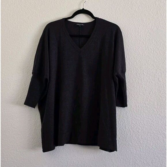Eileen Fisher 100% Merino Wool V Neck Tunic Sweater Black Size S Knit Oversized - Picture 7 of 7